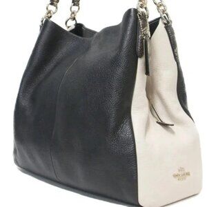 Coach Phoebe Black & White Leather Shoulder Bag Purse
